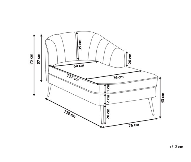 Beliani Chaise longue izquierdo Terciopelo ALLIER Bege