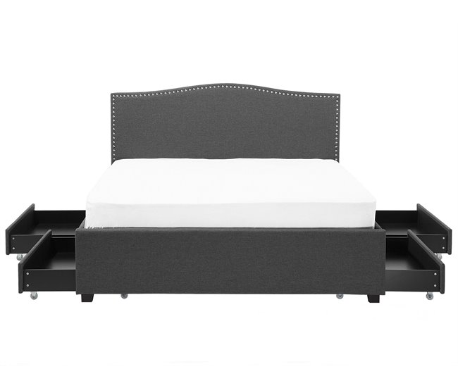 Beliani Cama com estrado Poliéster MONTPELLIER 187x213 Cinza Escuro