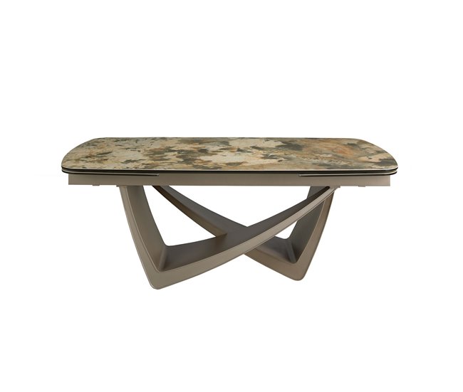 ANGEL CERDA Mesa de jantar oval extensível barril oval mármore porcelana e aço metálico taupe 300x100 Castanho