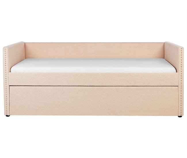 Beliani Cama com estrado Bouclé TROYES 99x213 Bege