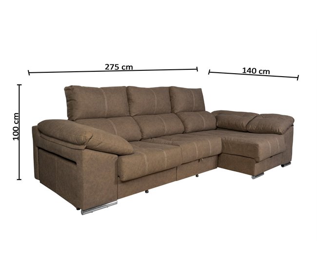 Sofá-cama Yago Chaise Longue Poltrona reclinável, com pufes Arcon +2 Areia