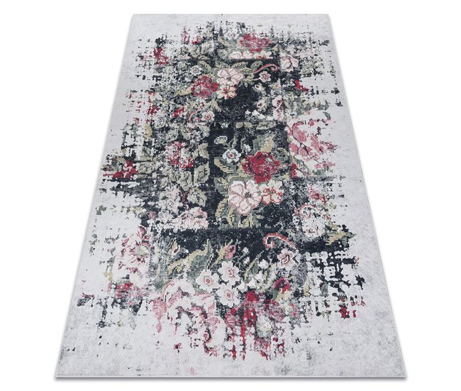 ANDRE 1816D Tapete flores vintage antiderrapante 80x150 Branco/cinza