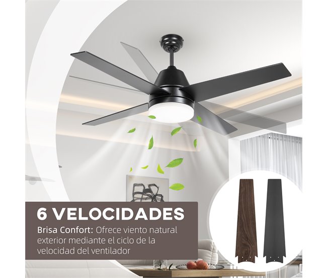 Ventoinha de Teto com Luz MDF, Acrílico HOMCOM Preto