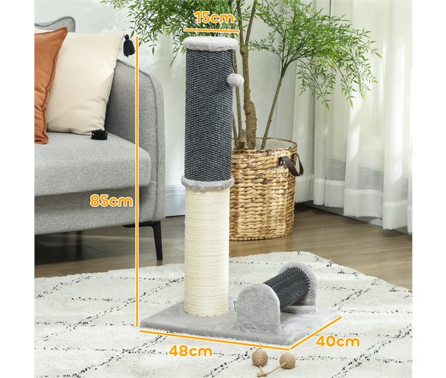 Arranhador para Gatos Aglomerado de Madeira, Poliéster e Sisal Cinza