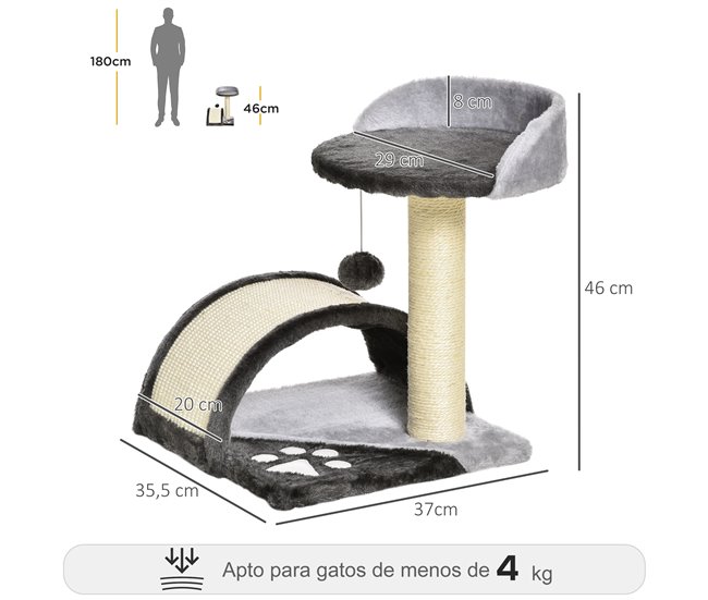 Arranhador para Gatos Aglomerado de Madeira, Pelúcia e Sisal Cinza