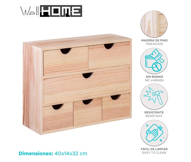 WELL HOME - Minibloco 6 gavetas Castanho