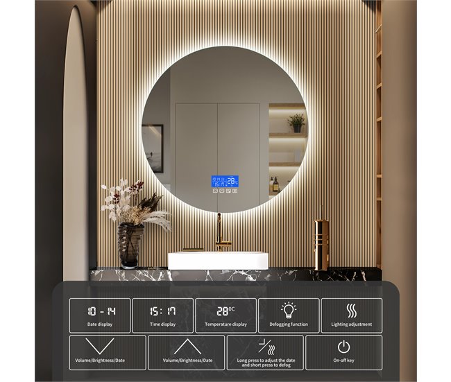Espelho redondo LED para banheiro 60x4 Transparente