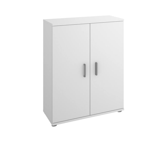 Armário multiuso com 2 portas com efeito madeira Branco