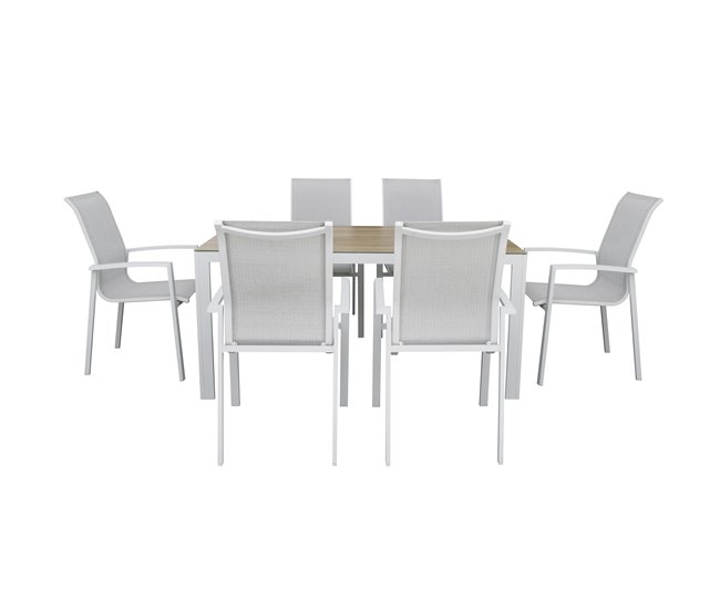 Set de jardim com mesa e 6 cadeiras ANZIO cor cinzenta Branco