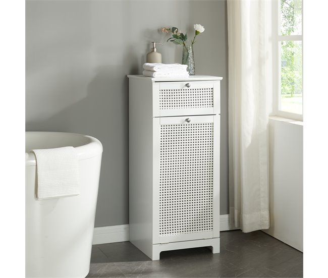 Armário para lavandaria Karlsøy com cesto extraível MDF Branco
