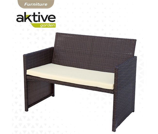 Conjunto de mobiliário de terraço em rotim 3 cadeirões e 1 mesa Aktive Preto