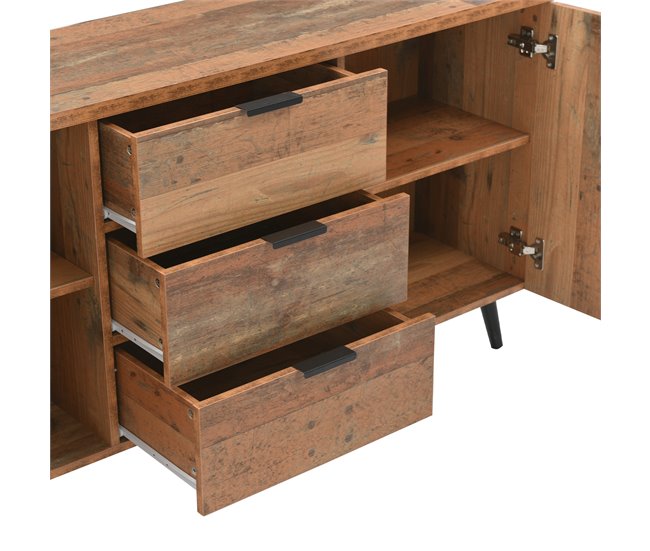 Aparador de painel de partículas com 2 portas e 3 gavetas Castanho