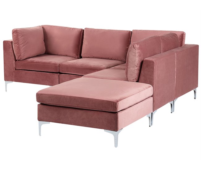 Beliani Sofá com repousa-pés Veludo EVJA Rosa