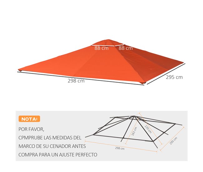 Toldo de Reposição para Pérgola Poliéster Outsunny 2x2 Laranja
