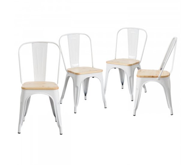 Pack 4 Cadeiras Industriais Strong com Assento de Madeira Thinia Home Branco