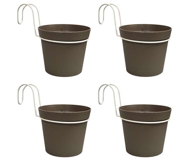 4 vasos cilíndricos Ø 14 cm com ganchos Cinza