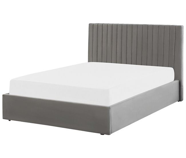 Beliani Cama com armazenamento Veludo VION 157x216 Cinza