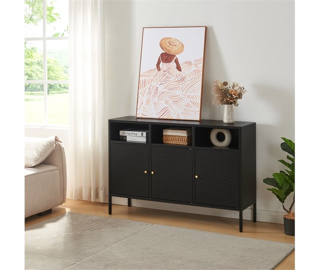 Aparador de aço Janakkala com 3 portas Preto