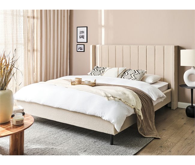 Beliani Cama com estrado Bouclé VILLETTE 185x222 Bege
