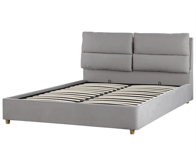 Beliani Cama baú Veludo BATILLY 174x224 Cinza
