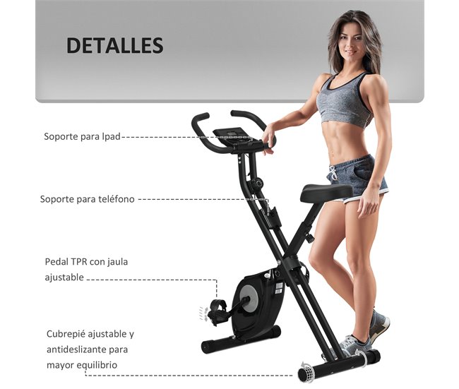 Bicicleta Estática Dobrável Aço, ABS, EVA HOMCOM Preto