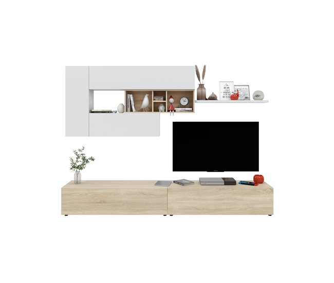 Compacto de TV 260cm branco e carvalho MANHATTAN Branco/ Madeira
