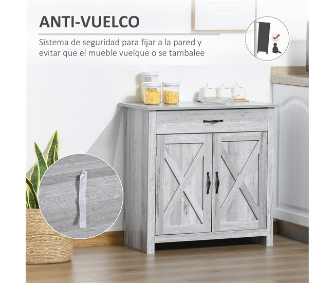 Aparador MDF, melamina de madeira HOMCOM, casa - cozinha 80 Cinza