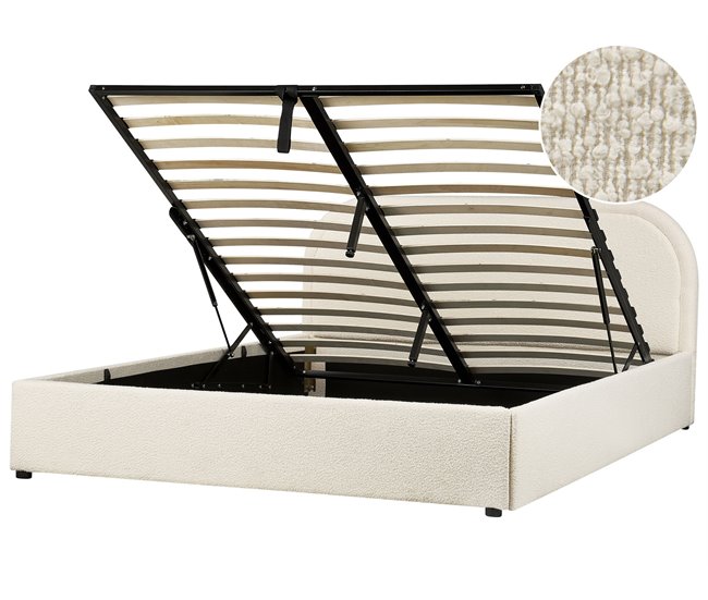 Beliani Cama com armazenamento Bouclé QUILLIEN 172x217 Bege