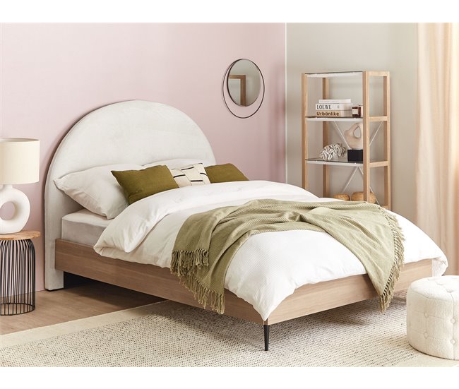 Beliani Cama com estrado Poliéster MILLAY 156x211 Branco/ Bege