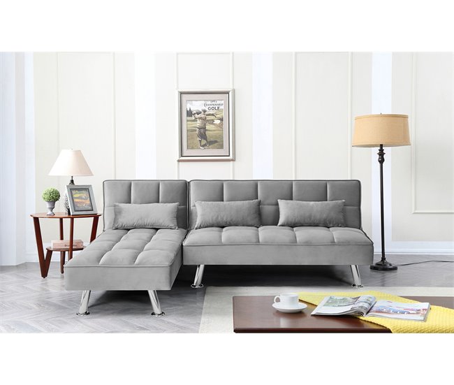 Sofá-cama chaise longue Cinza Claro