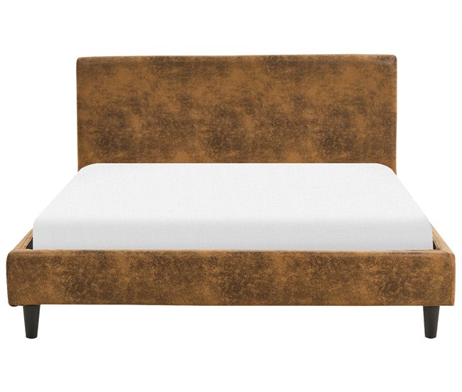 Beliani Cama com estrado Pele sintética FITOU 150x214 Castanho