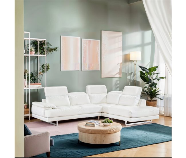 Sofá de canto em pele PARÍS Branco