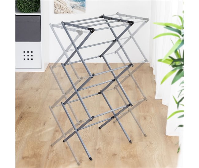 Estendal Metálico Rebatível e Extensível com 3 Alturas .. Cinza
