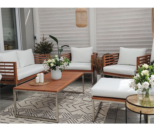 Beliani Conjunto lounge Madeira de acácia BERMUDA Branco/ Bege