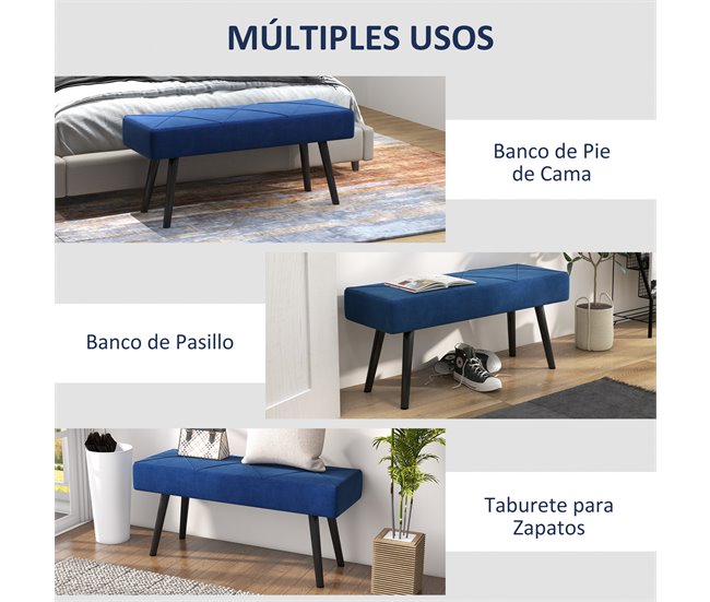Banco de Pé de Cama Aço, Espuma e Poliéster HOMCOM, casa - quarto Azul