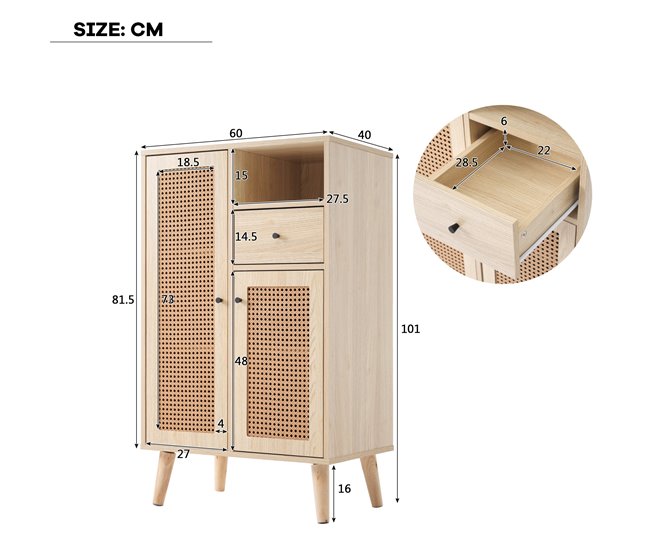 Aparador de painel de partículas com 2 portas e 1 gaveta Madeira
