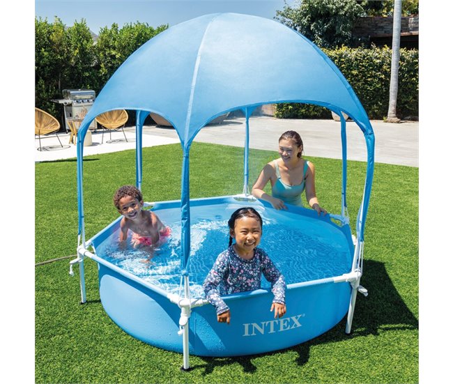 Piscina circular desmontável de 700 L c/toldo desmontável Canopy Metal Frame INTEX Azul