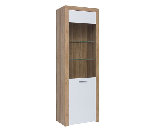 Armário expositor de 1 porta Nora Natural/ Branco