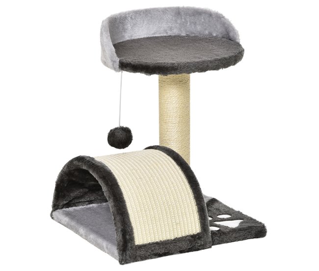 Arranhador para Gatos Aglomerado de Madeira, Pelúcia e Sisal Cinza