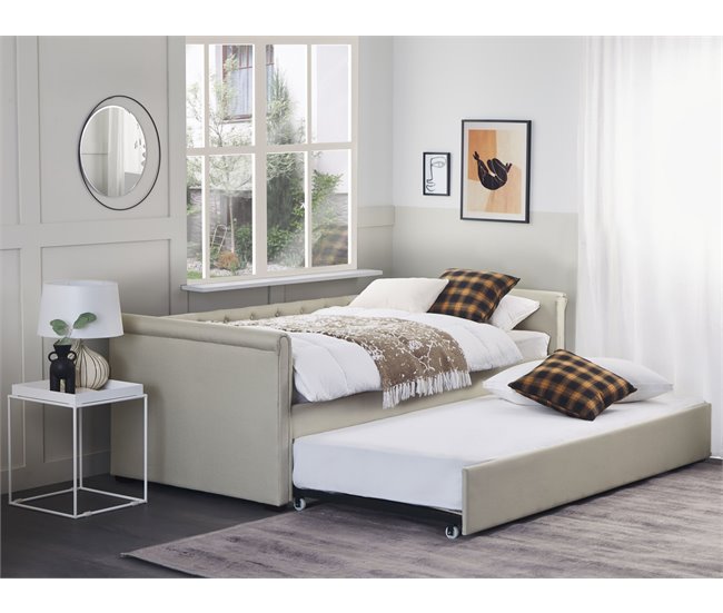 Beliani Cama com estrado Poliéster LIBOURNE 184x220 Azul Marino