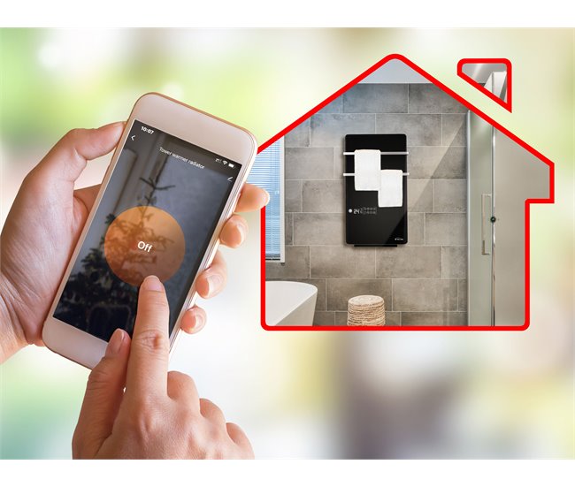 Aquecedor de toalhas elétrico digital de 2000 W com controlo WIFI Preto