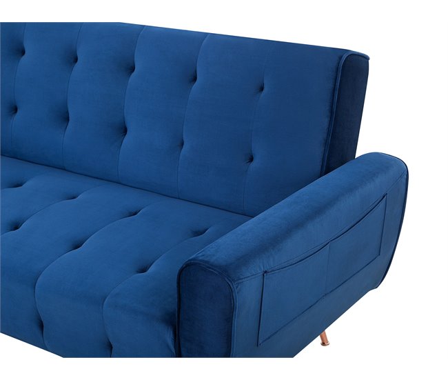 Beliani Sofá-cama Veludo SELNES Azul Marino