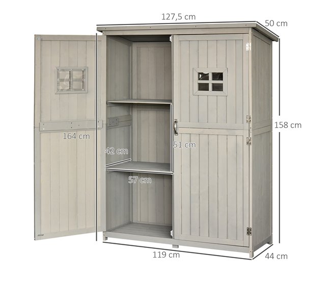 Abrigo de Armazenamento Madeira de Abeto Outsunny Cinza