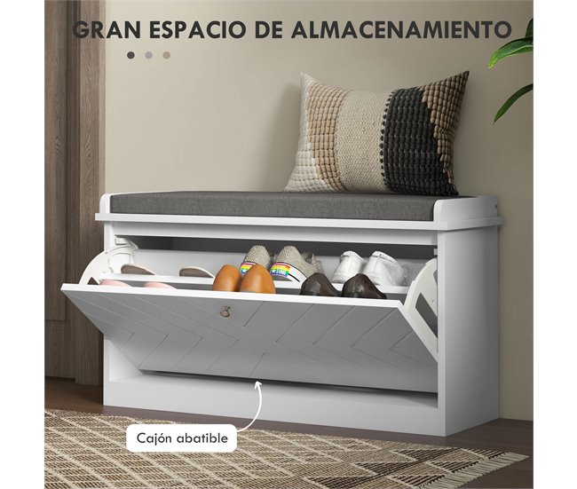 Banco Sapateira MDF, melamina de madeira, poliéster HOMCOM Branco