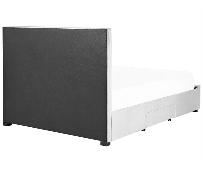 Beliani Cama com armazenamento Veludo LIEVIN 165x217 Azul Marino