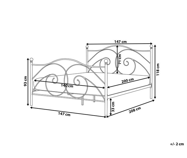 Beliani Cama com estrado Metal DINARD 147x208 Branco