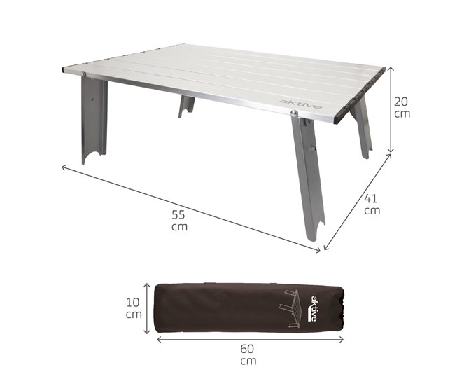 Aktive Pequena mesa de campismo dobrável em alumínio ultra-leve Cinza