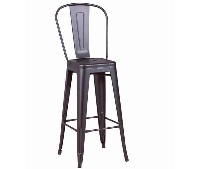 Banqueta metálica em aço lacado com encosto alto (76cm) - Bistro Preto