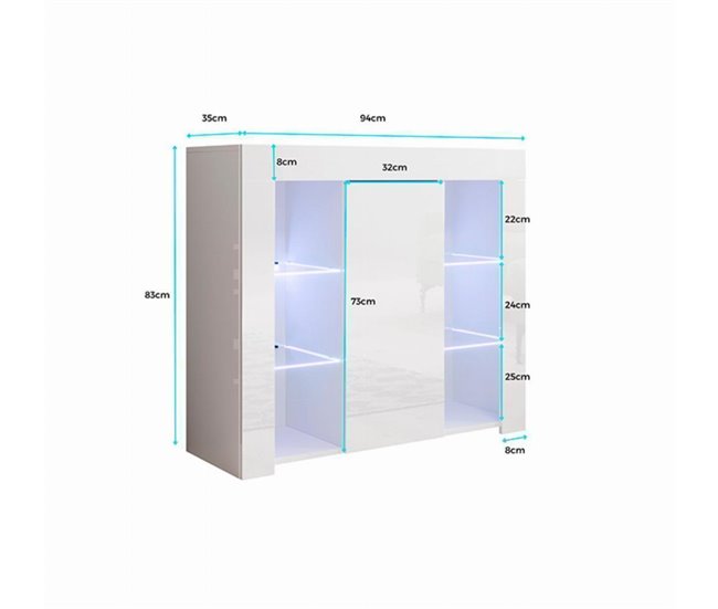 Aparador Sala de estar e jantar 1 porta LED Lilian Branco