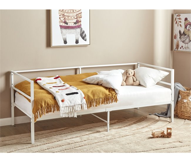 Beliani Cama com estrado Ferro BATTUT Branco